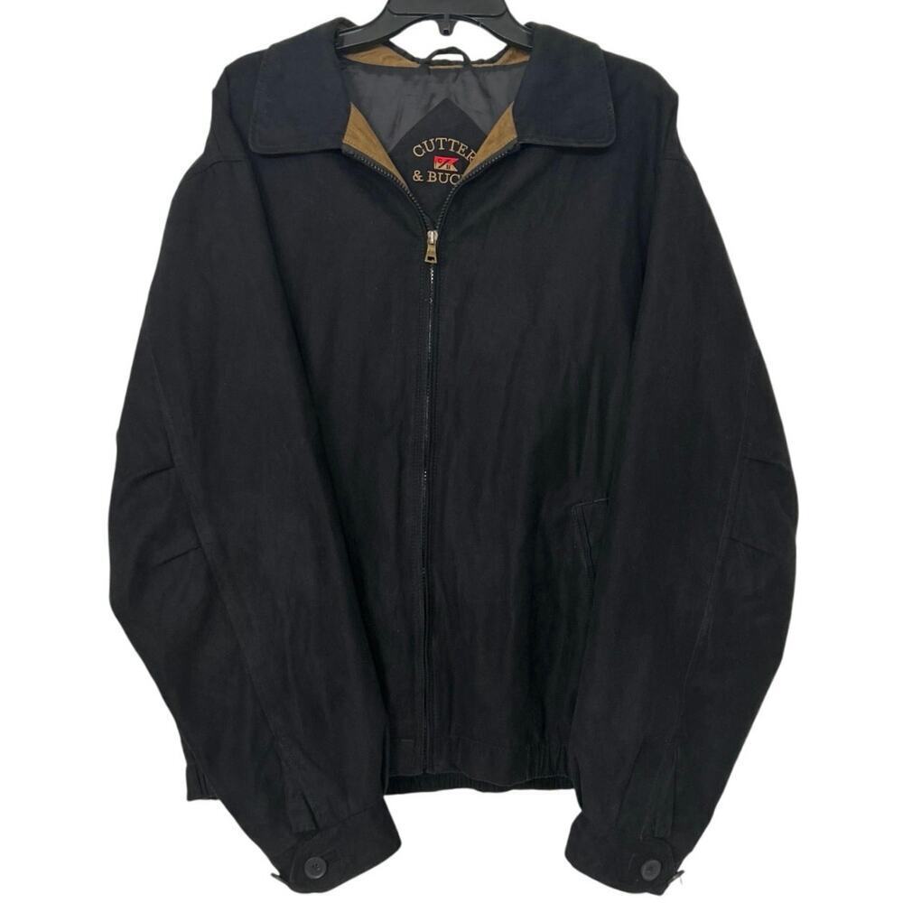 Cutter & Buck Black Faux Suede Full Zip Bomber Style Jacket XL